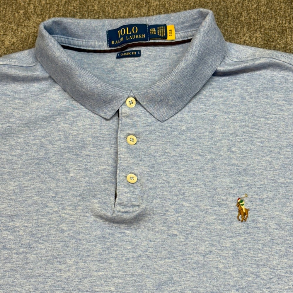 Polo Ralph Lauren Mens‎ Long Sleeve Polo Shirt Light Blue Classic Fit XXL TTG